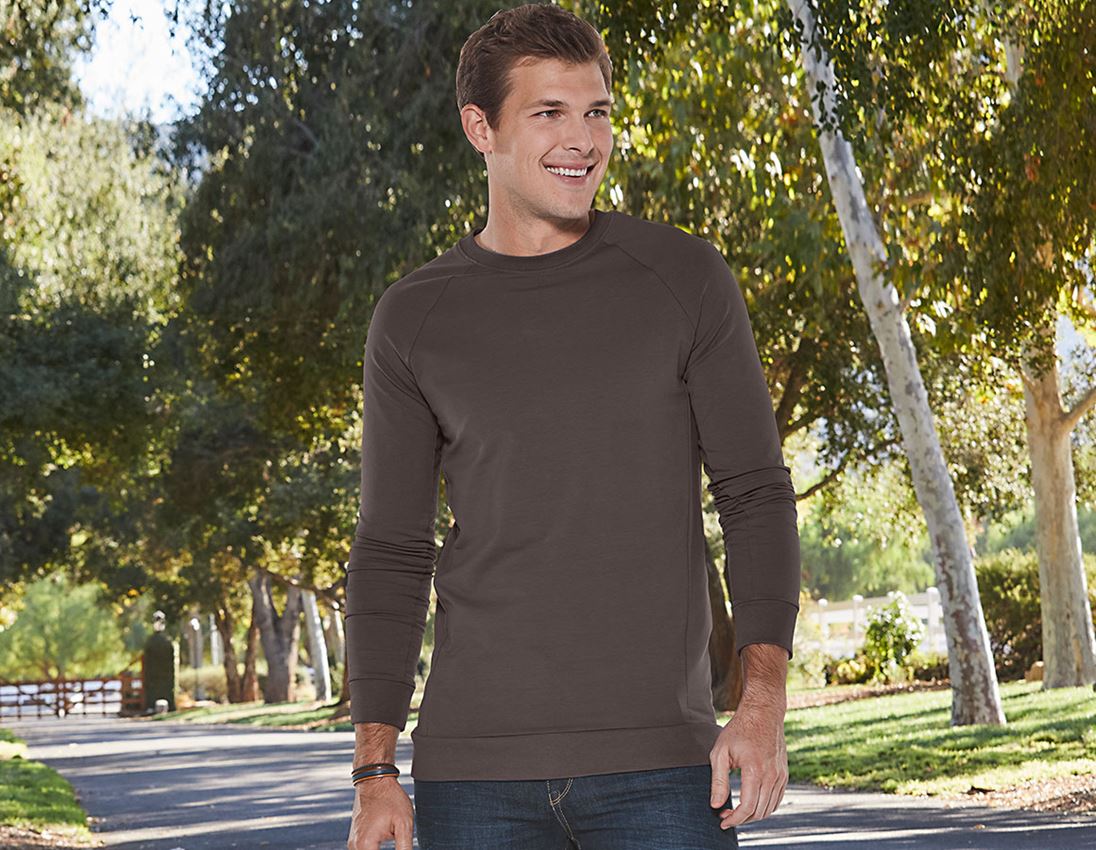 Överdelar: e.s. Sweatshirt cotton stretch, long fit + kastanj