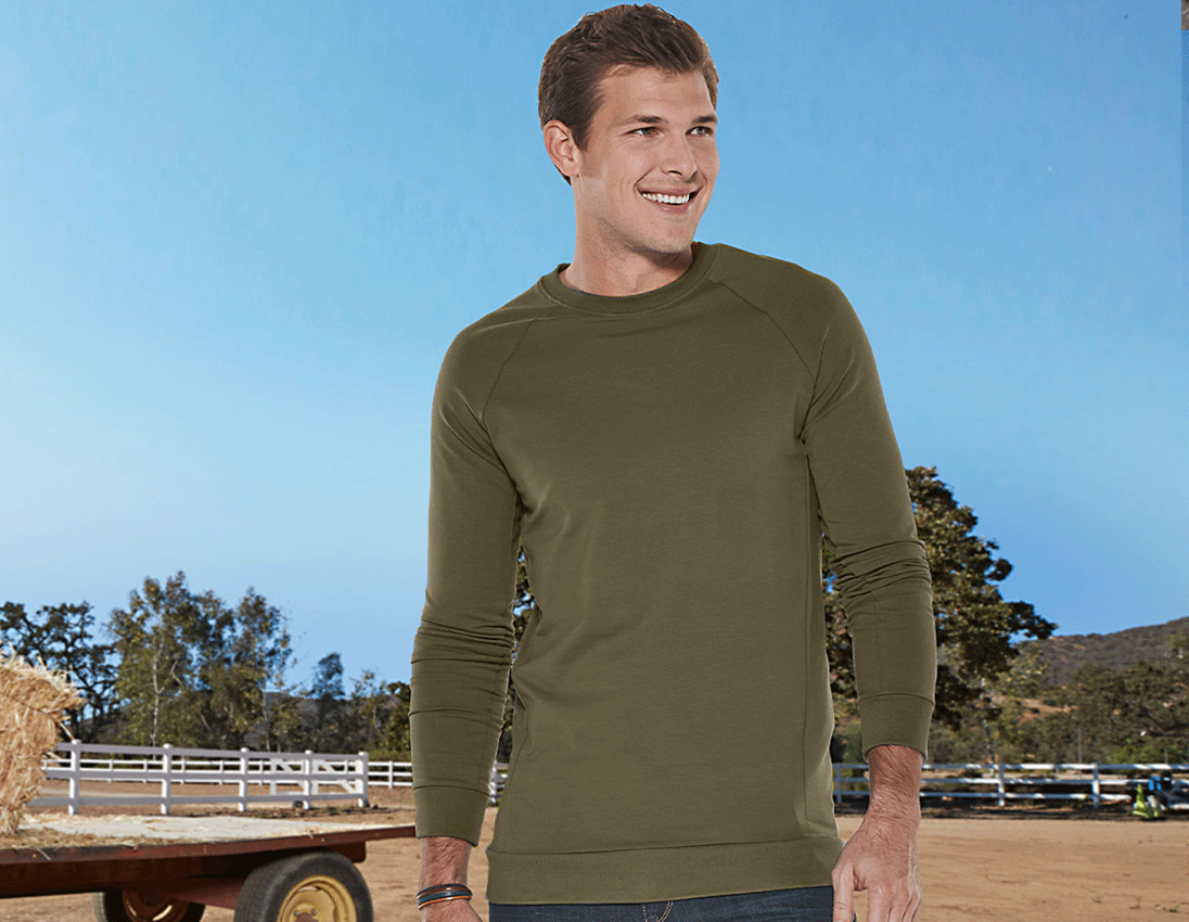 Gardening / Forestry / Farming: e.s. Sweatshirt cotton stretch, long fit + mudgreen