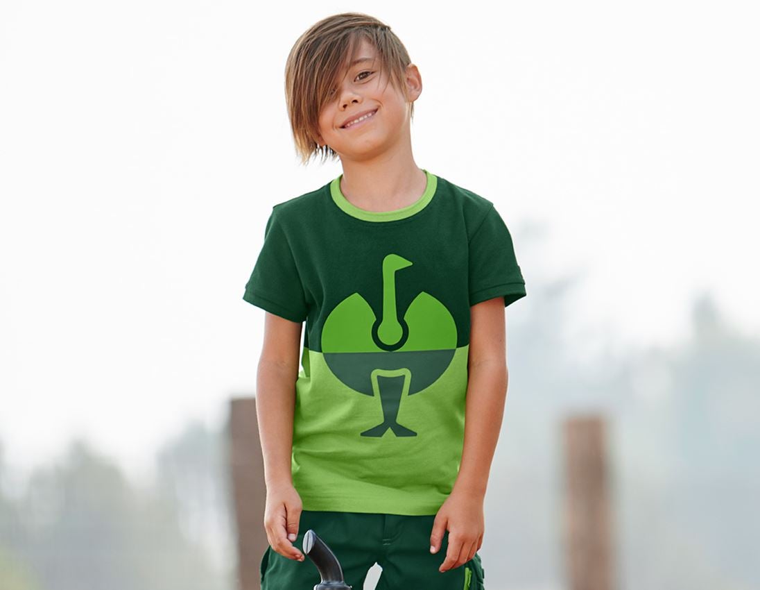 Teman: e.s. Pique-Shirt colourblock, barn + grön/sjögrön