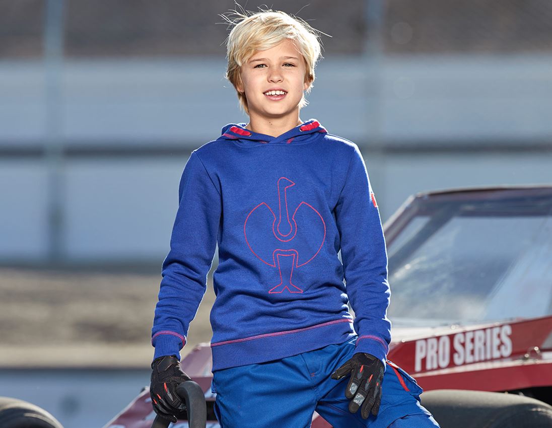 Överdelar: Hoody-Sweatshirt e.s.motion 2020, barn + kornblå/eldröd
