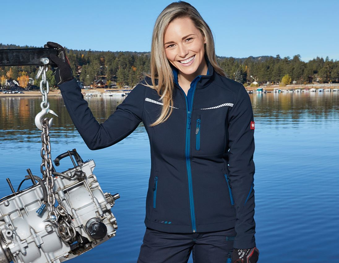 Plumbers / Installers: Softshell jacket e.s.motion 2020, ladies' + navy/atoll