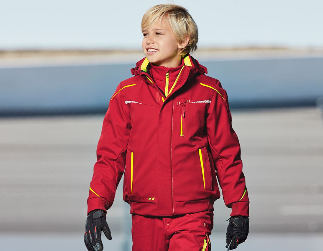 Cold: Winter softshell jacket e.s.motion 2020,children's + fiery red/high-vis yellow