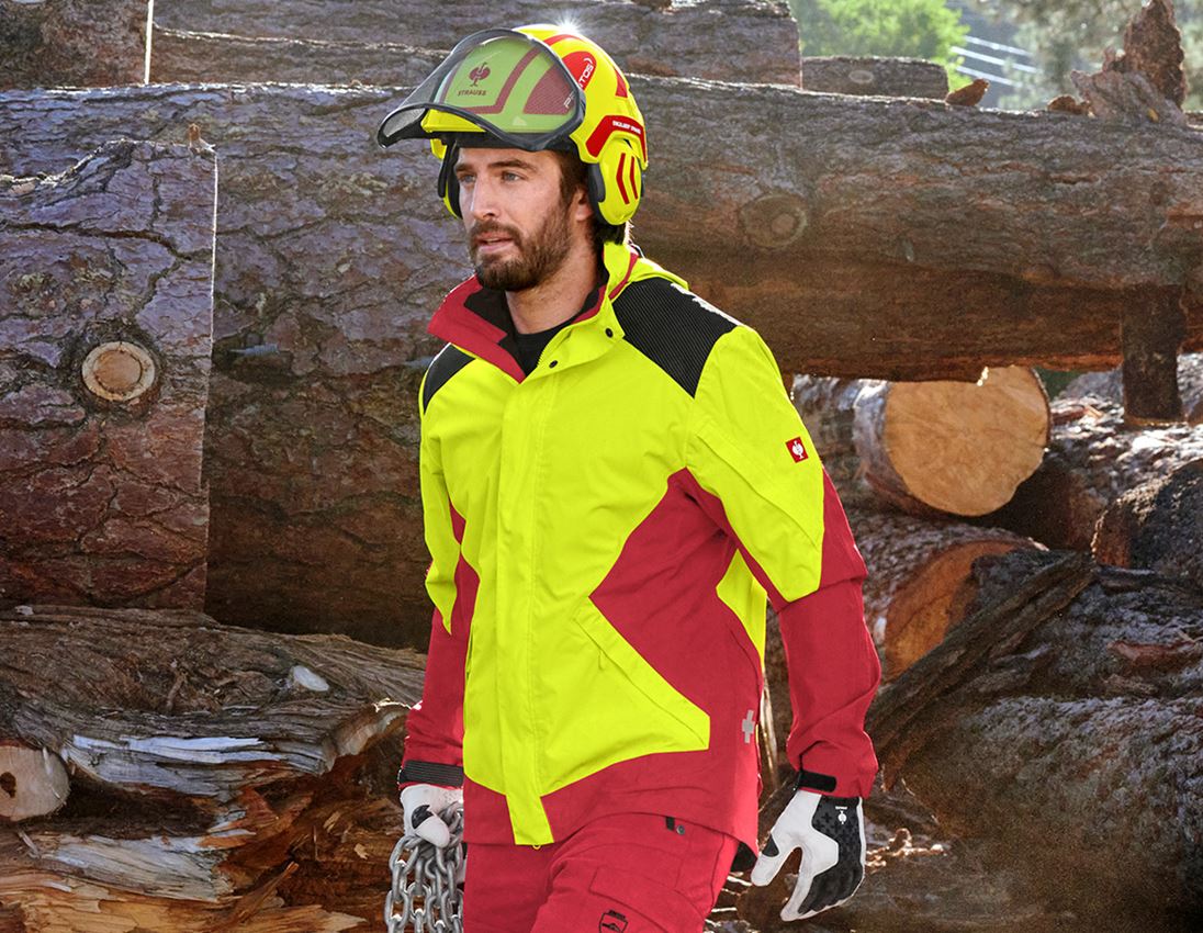 Gardening / Forestry / Farming: e.s. Forestry rain jacket + high-vis yellow/fiery red