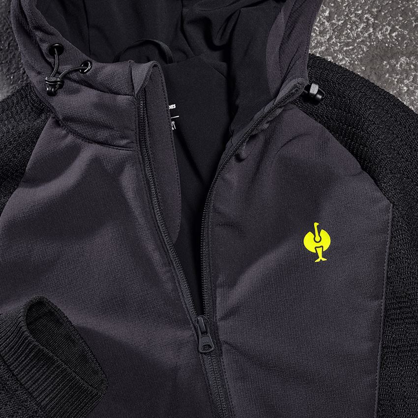 Work Jackets: Hybrid hooded knitted jacket e.s.trail, ladies' + black/acid yellow 2