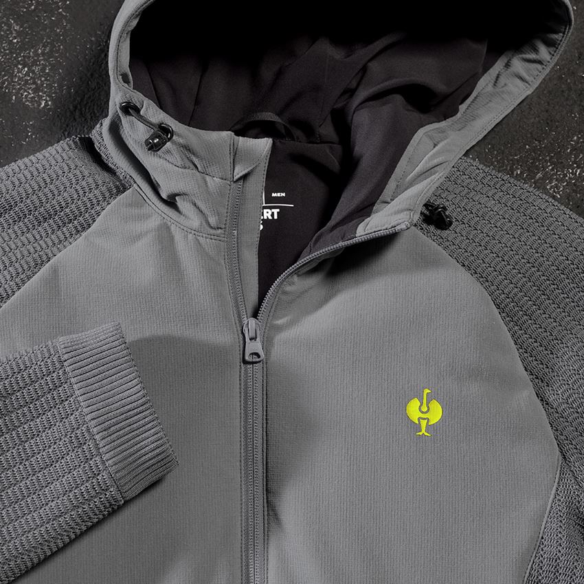 Work Jackets: Hybrid hooded knitted jacket e.s.trail + basaltgrey/acid yellow 2