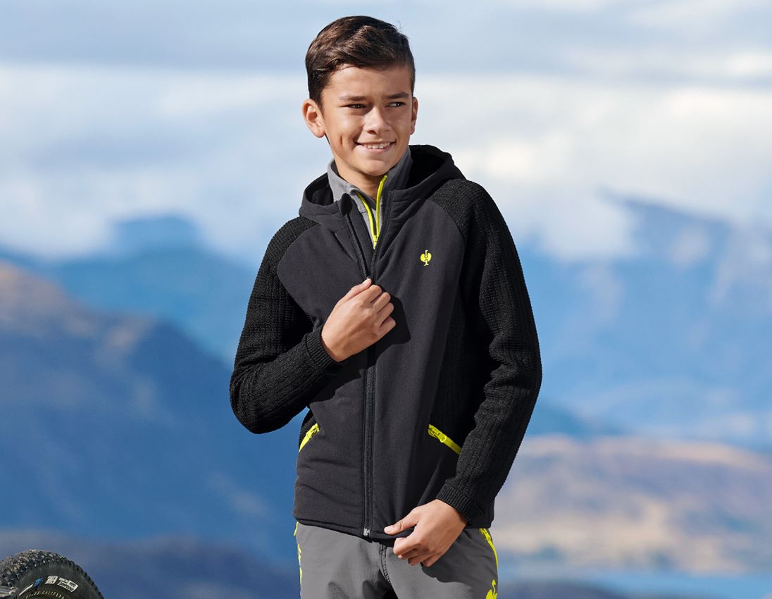 Topics: Hybrid hooded knitted jacket e.s.trail, children's + black/acid yellow