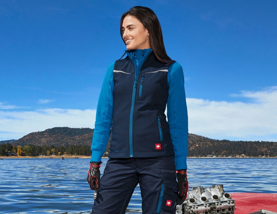 Plumbers / Installers: Softshell bodywarmer e.s.motion 2020, ladies' + navy/atoll