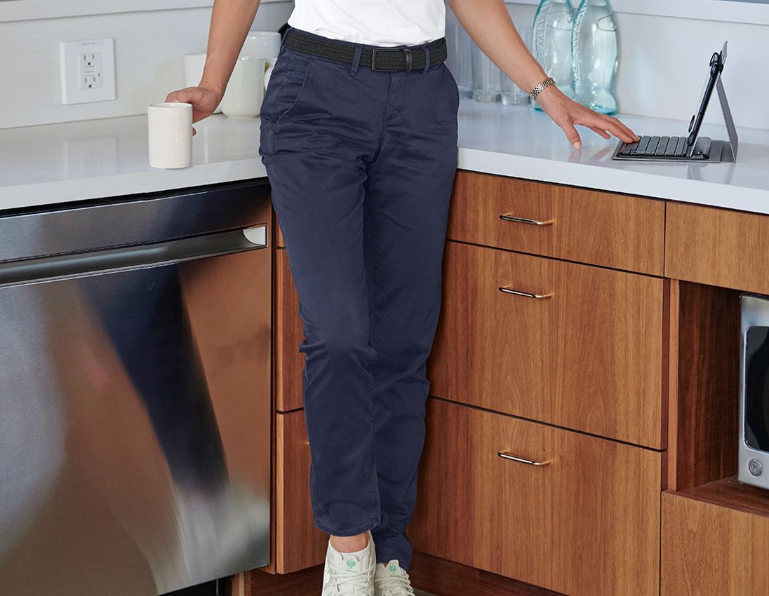 Work Trousers: e.s. 5-pocket work trousers Chino, ladies` + navy