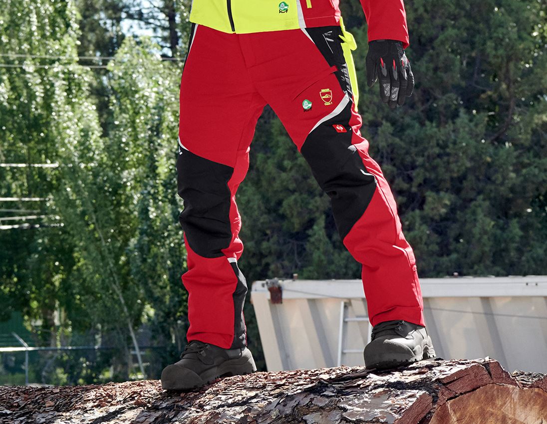 Gardening / Forestry / Farming: e.s. Forestry cut protection trousers, KWF + red/high-vis yellow