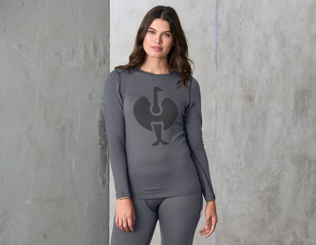 Termounderkläder: e.s. långärmad tröja Merino, dam + cement/grafit
