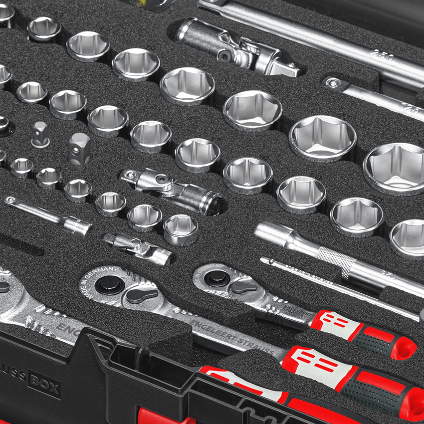 Socket wrench: Socket wrench set pro 1/4+3/8+1/2 in STRAUSSbox 2