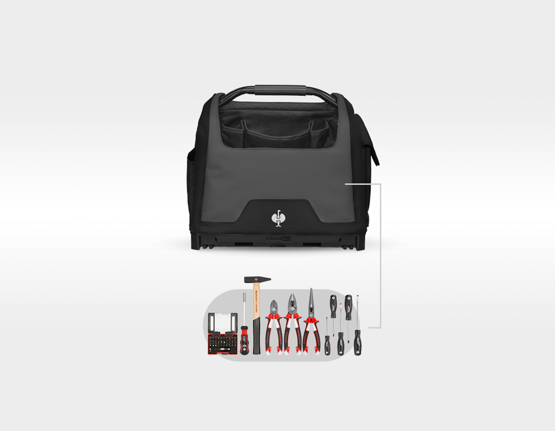 STRAUSSbox System: Tool set + STRAUSSbox tool bag, open + black