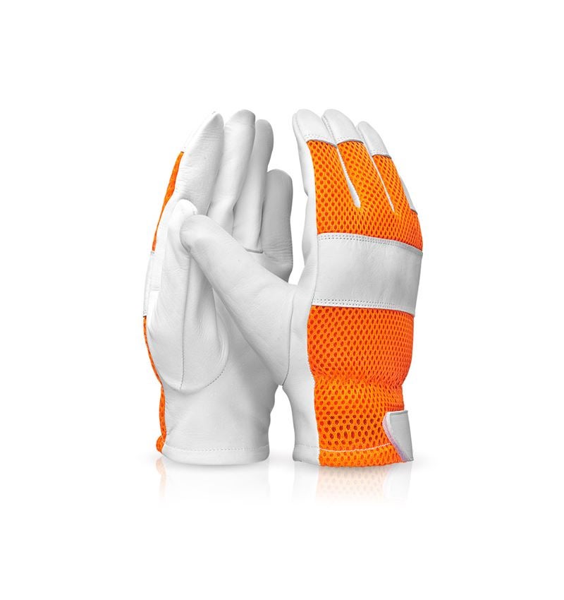 Leather: e.s. Leather gloves Mesh + orange