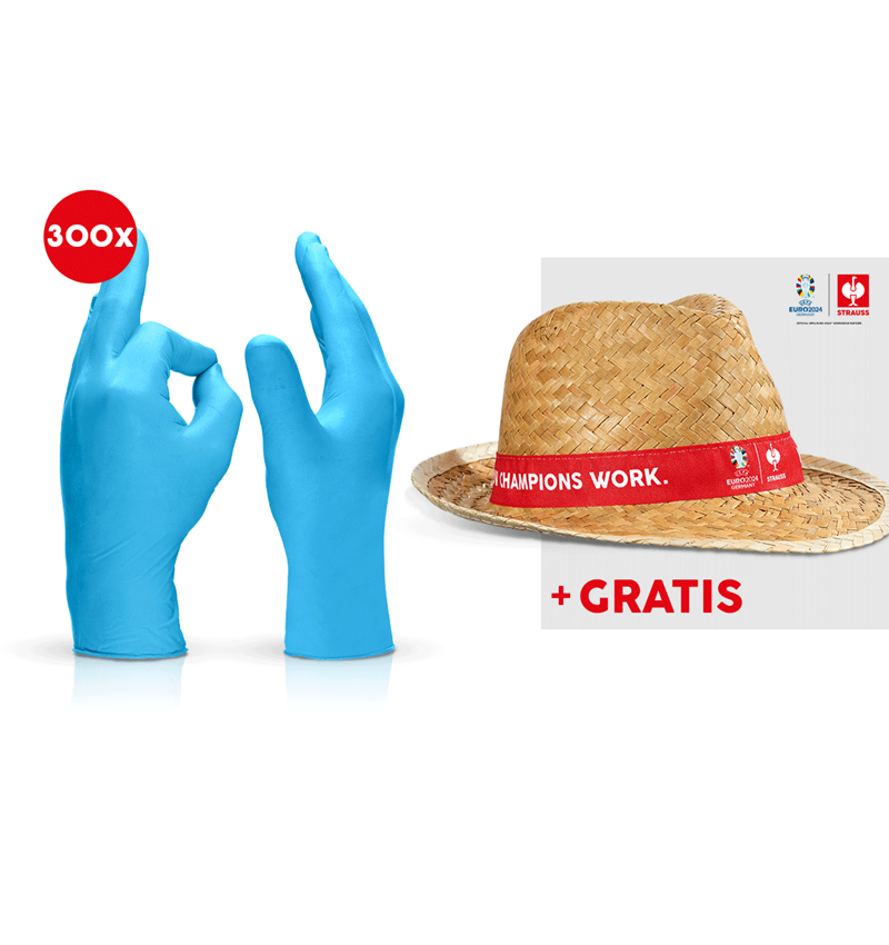 Samarbeten: 3x100 engångs latex-handskar + EURO2024 hatt + blå