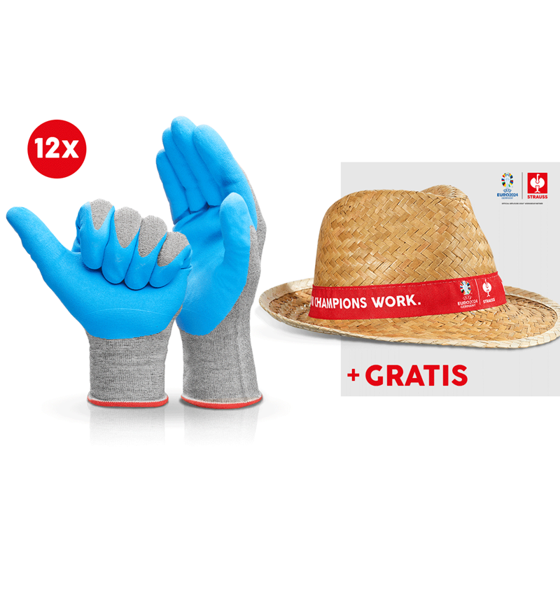 Samarbeten: 12x nitrilhandskar evertouch mikro + EURO2024 hatt + blå/ljusblå-melange