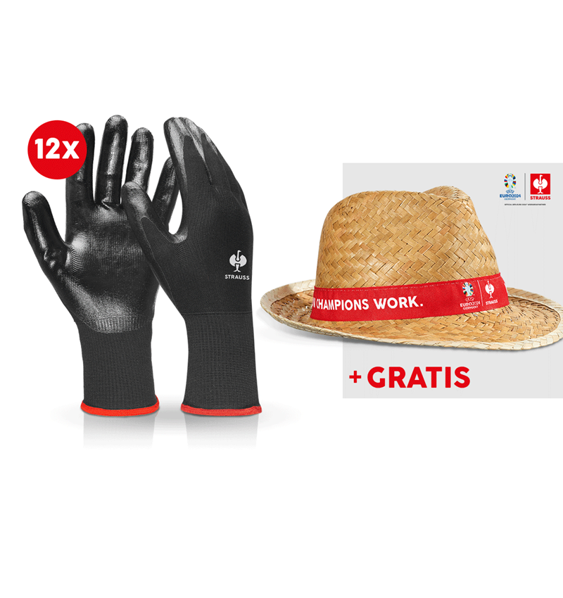 Samarbeten: 12x nitrilhandskar flexible + EURO2024 hatt + svart