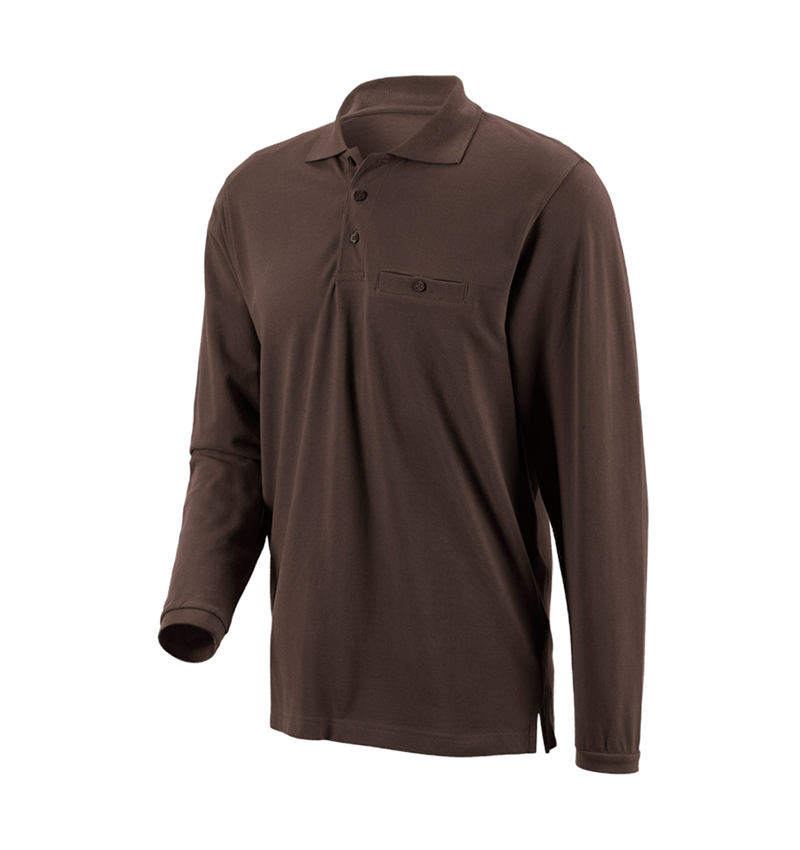 Plumbers / Installers: e.s. Long sleeve polo cotton Pocket + chestnut 1