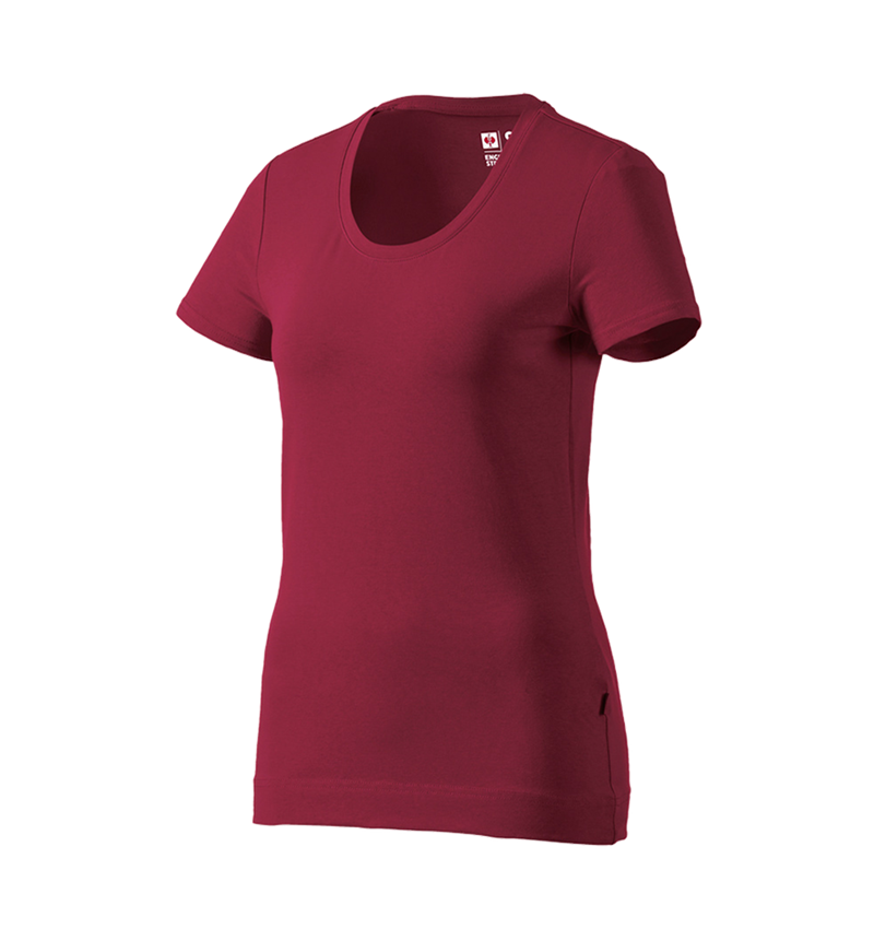 Överdelar: e.s. T-Shirt cotton stretch, dam + bordeaux 3
