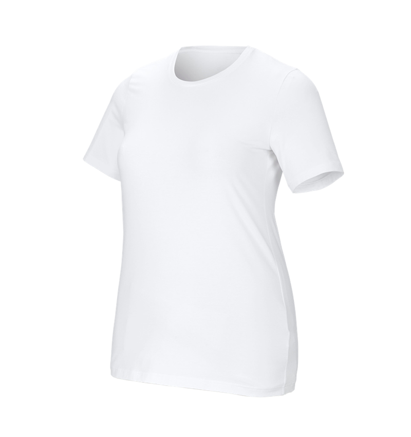Överdelar: e.s. T-shirt cotton stretch, dam, plus fit + vit 2