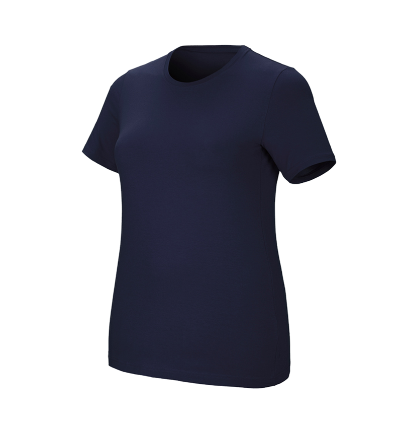 Överdelar: e.s. T-shirt cotton stretch, dam, plus fit + mörkblå 2