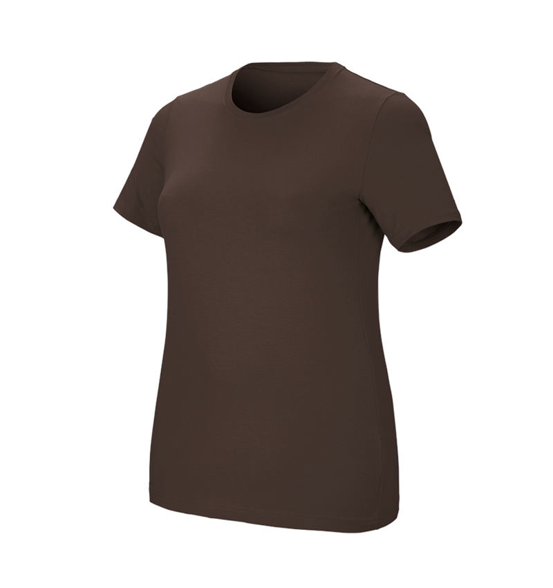 Överdelar: e.s. T-shirt cotton stretch, dam, plus fit + kastanj 2
