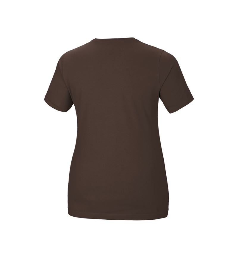 Överdelar: e.s. T-shirt cotton stretch, dam, plus fit + kastanj 3