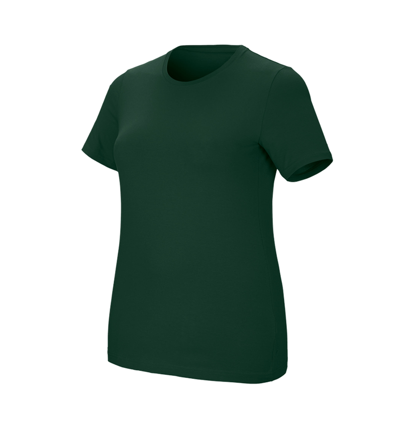Teman: e.s. T-shirt cotton stretch, dam, plus fit + grön 2