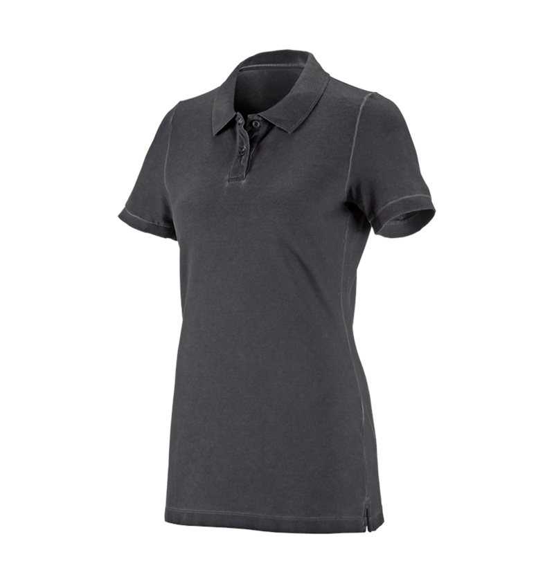 Överdelar: e.s. Polo-Shirt vintage cotton stretch, dam + oxidsvart vintage