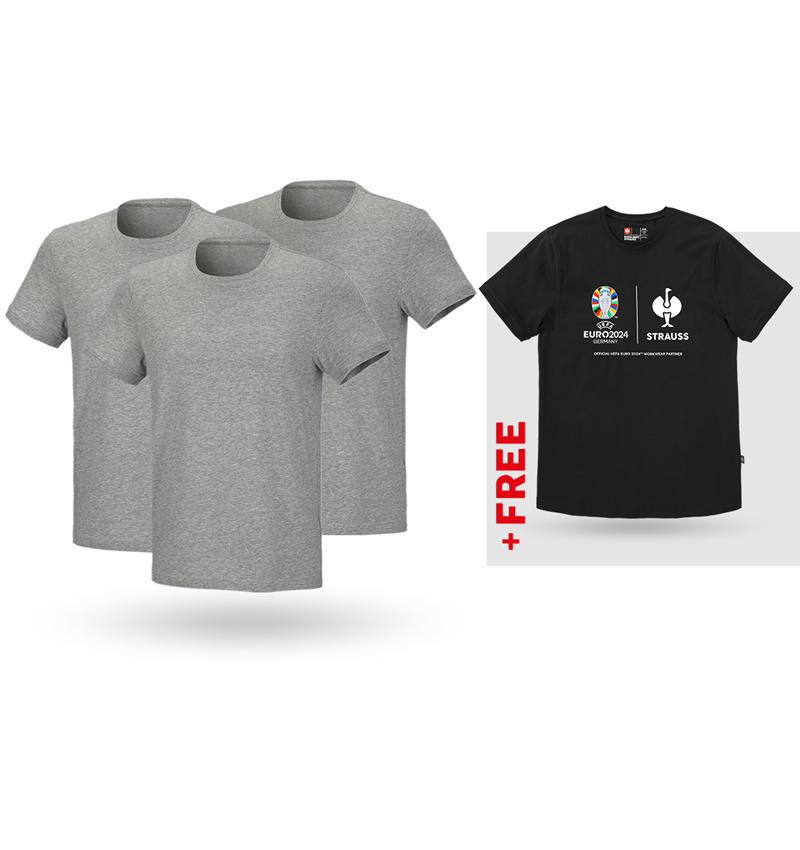 Clothing: SET: 3x T-Shirt cotton stretch + Shirt + grey melange