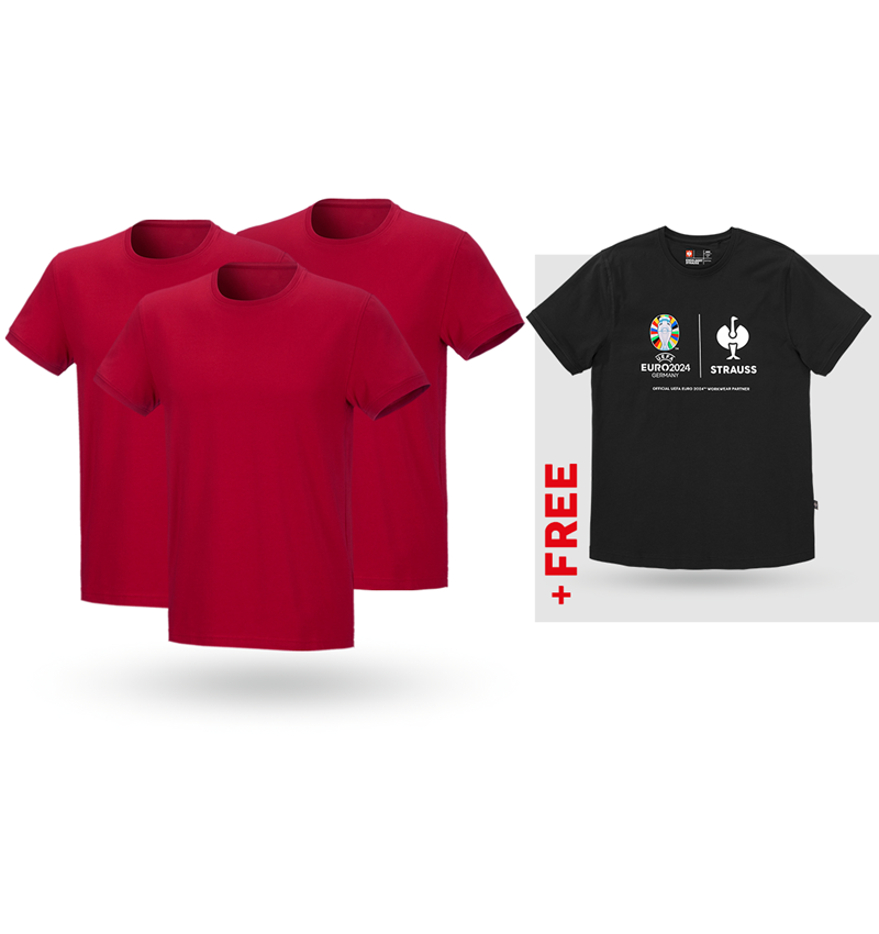Clothing: SET: 3x T-Shirt cotton stretch + Shirt + fiery red