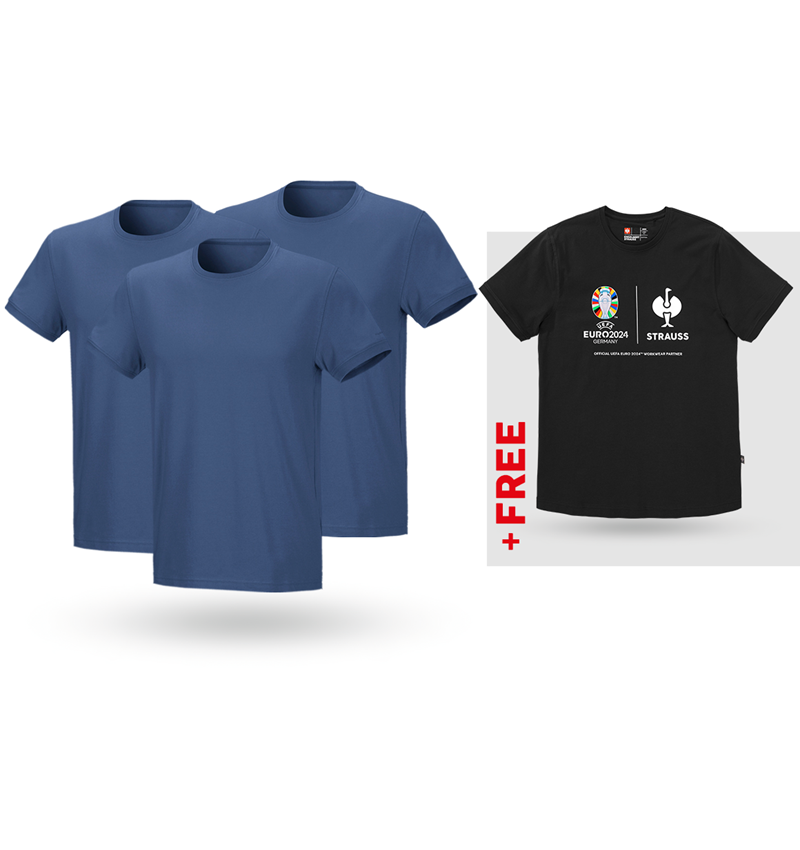 Clothing: SET: 3x T-Shirt cotton stretch + Shirt + cobalt