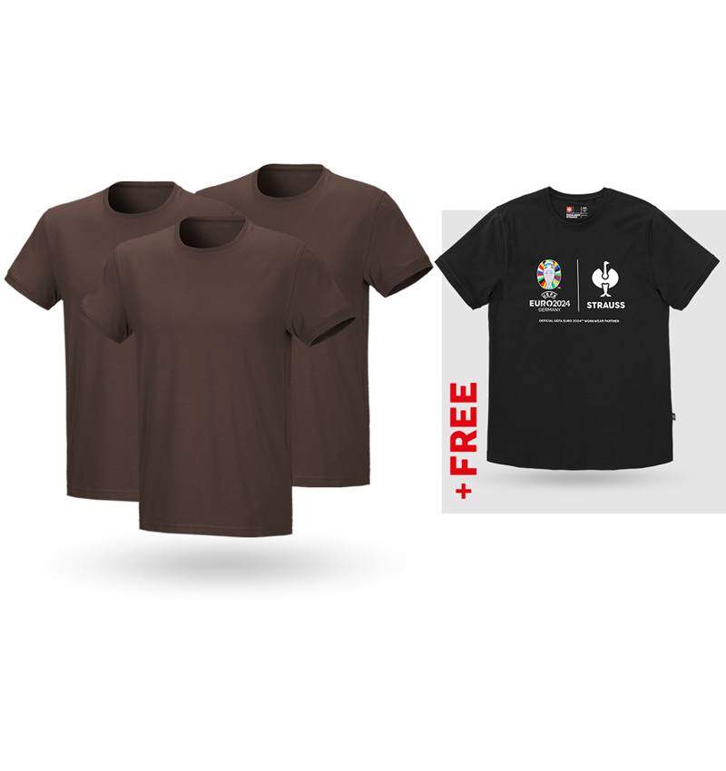 Clothing: SET: 3x T-Shirt cotton stretch + Shirt + chestnut
