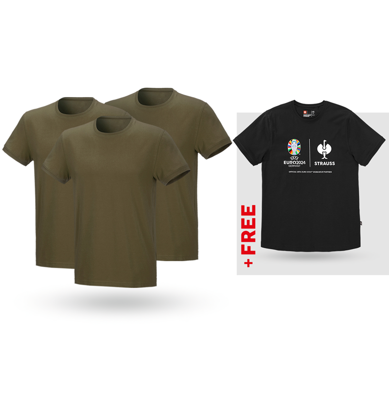 Clothing: SET: 3x T-Shirt cotton stretch + Shirt + mudgreen