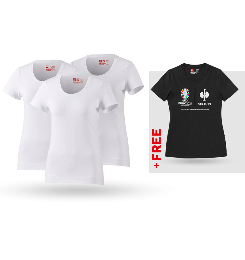 Clothing: SET: 3x women's T-Shirt cotton stretch + Shirt + white