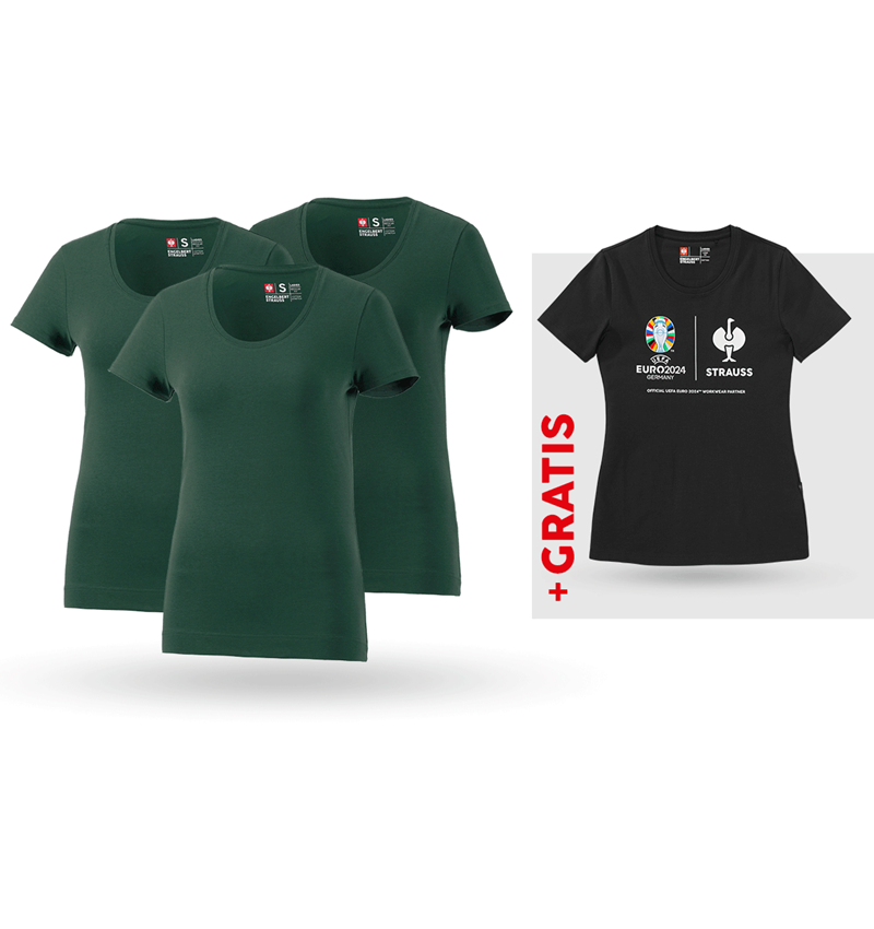 Kläder: SET: 3x t-shirt cotton stretch + shirt, dam + grön