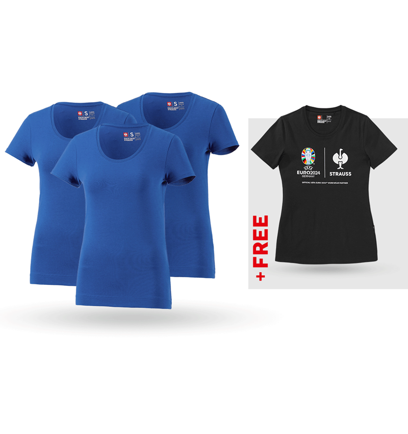 Clothing: SET: 3x women's T-Shirt cotton stretch + Shirt + gentianblue