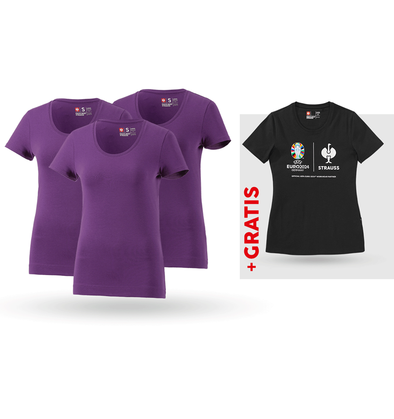 Kläder: SET: 3x t-shirt cotton stretch + shirt, dam + violett