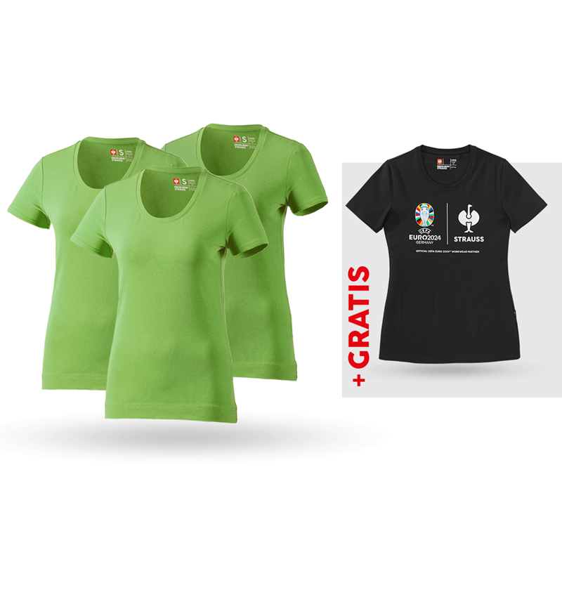 Kläder: SET: 3x t-shirt cotton stretch + shirt, dam + sjögrön