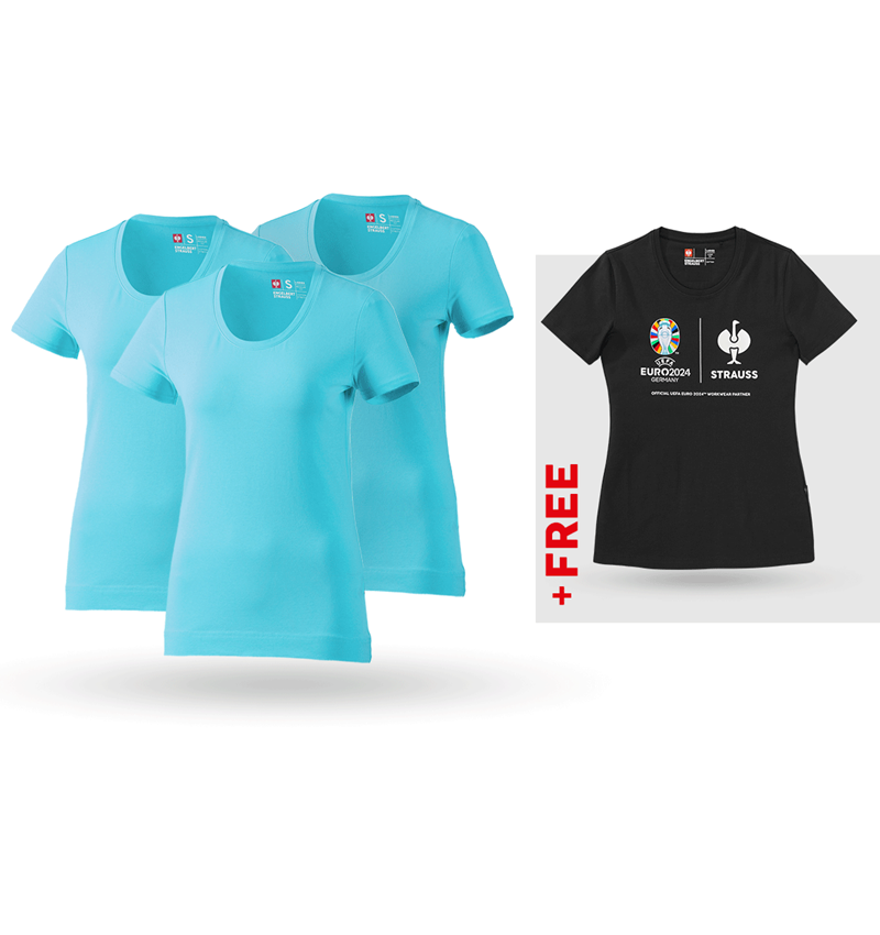 Clothing: SET: 3x women's T-Shirt cotton stretch + Shirt + capri