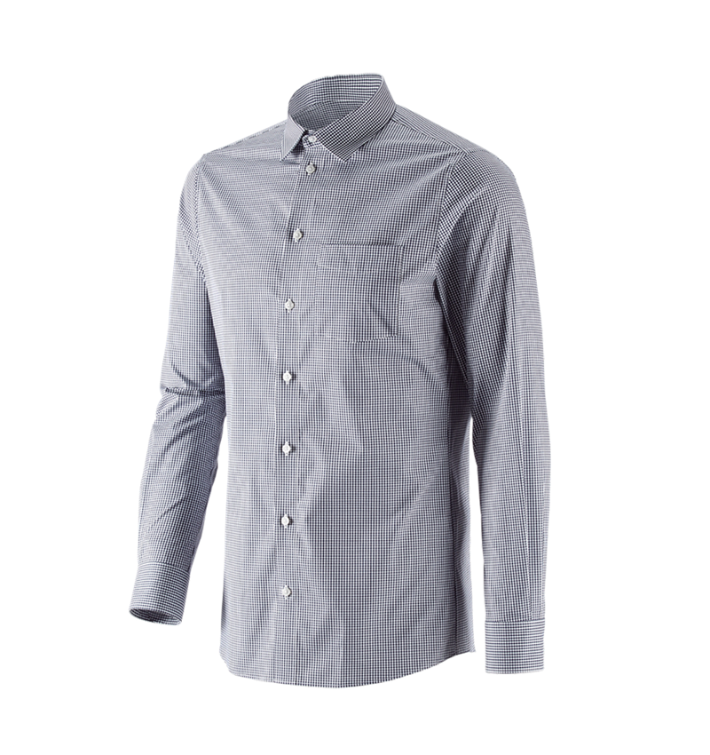 Teman: e.s. Kontorsskjorta cotton stretch, slim fit + mörkblå rutig 2