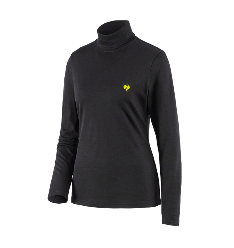 Topics: Turtle neck shirt Merino e.s.trail, ladies' + black/acid yellow 2