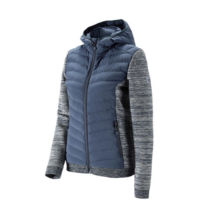 Work Jackets: Hybrid hooded knitted jacket e.s.motion ten,ladies + slateblue melange 2
