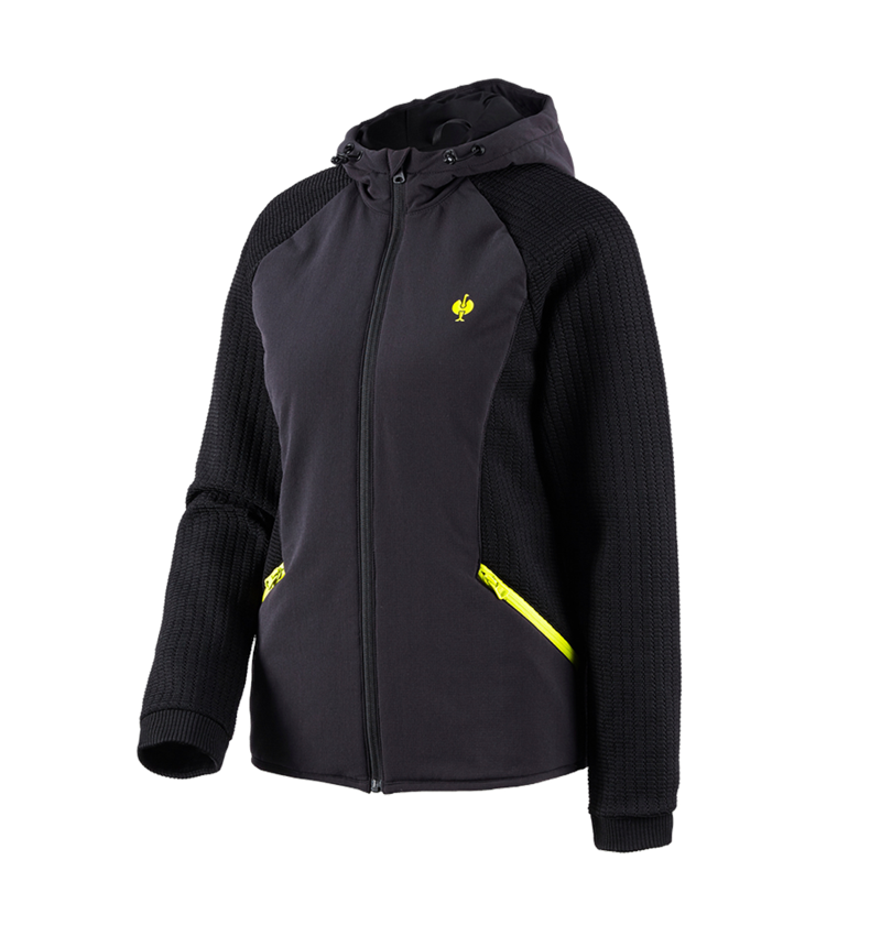 Clothing: Hybrid hooded knitted jacket e.s.trail, ladies' + black/acid yellow 3