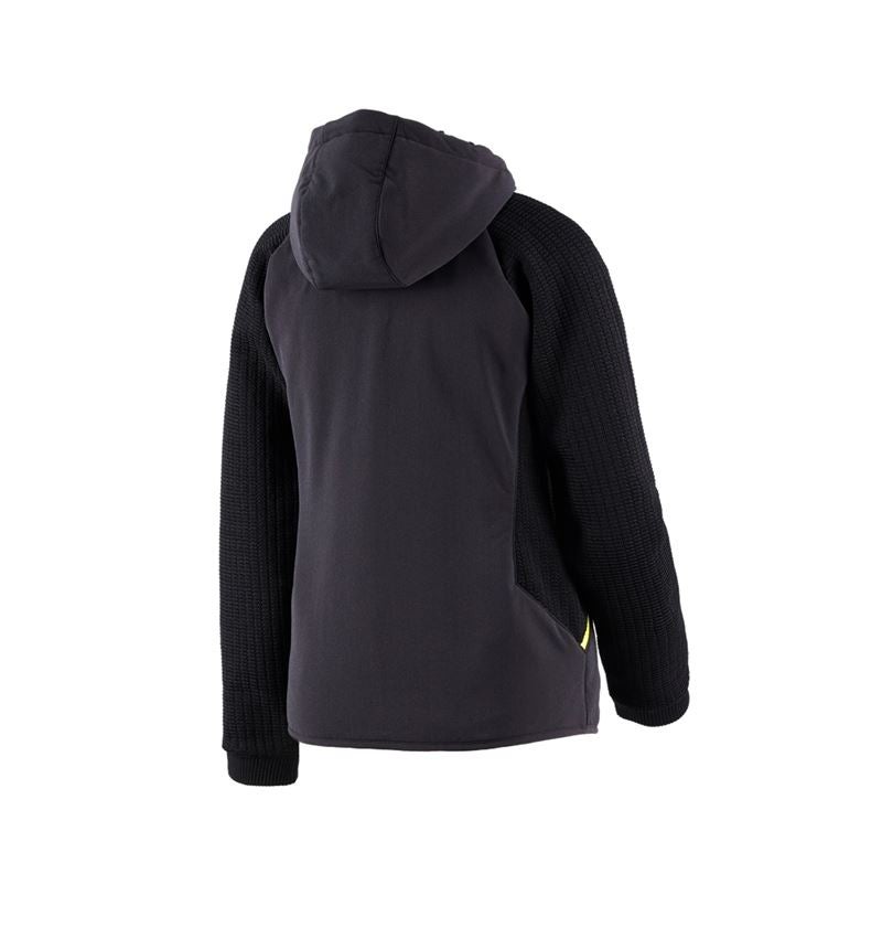 Work Jackets: Hybrid hooded knitted jacket e.s.trail, ladies' + black/acid yellow 4