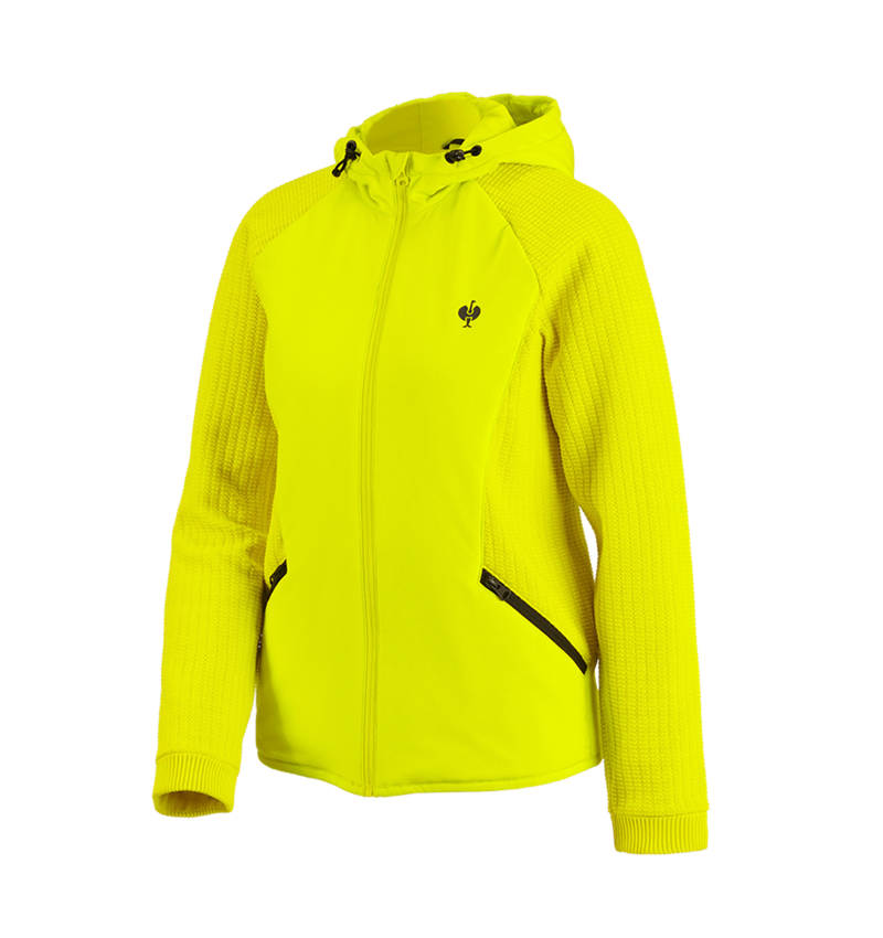 Clothing: Hybrid hooded knitted jacket e.s.trail, ladies' + acid yellow/black 3