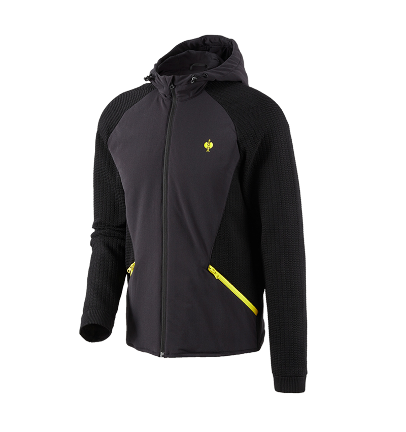 Work Jackets: Hybrid hooded knitted jacket e.s.trail + black/acid yellow 3