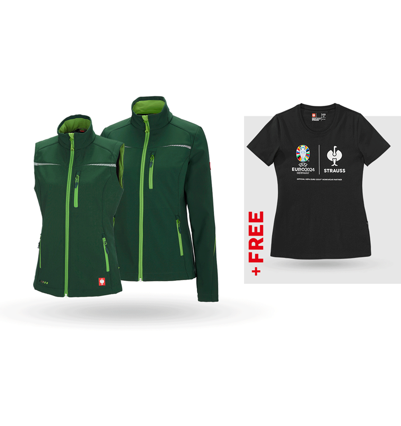 Clothing: SET:Softsh.jacket+bodywarmer e.s.motion2020,ladies + green/seagreen