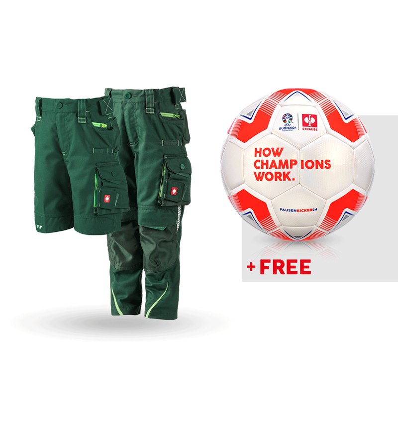 Clothing: SET: Kid's trousers + shorts e.s.motion 2020 +ball + green/seagreen