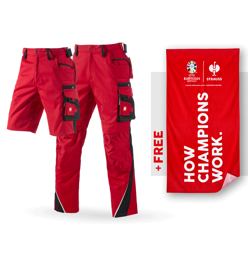 Collaborations: SET: Trousers e.s.motion + shorts + towel + red/black