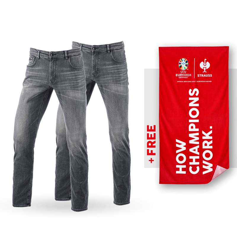 Clothing: SET: 2x 5-Pocket-Stretch straight jeans+towel + graphitewashed